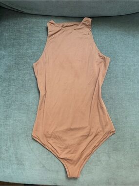 PINK Victoria's Secret Sleeveless High-Neck Bodysuit in Dusty Peach